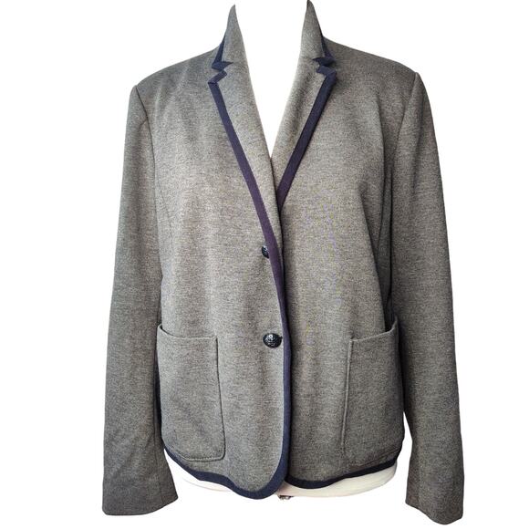 Gap the academy blazer dark heather gray navy trim crest button pink details - Picture 1 of 11
